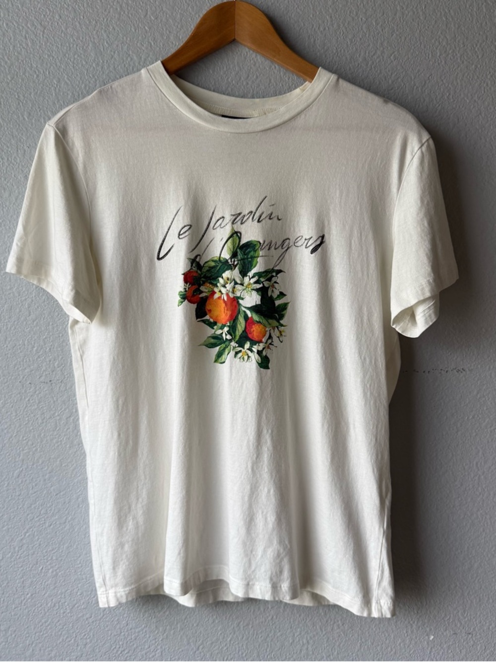 H&M Cream Graphic Tee with Orange Floral Print Size Small